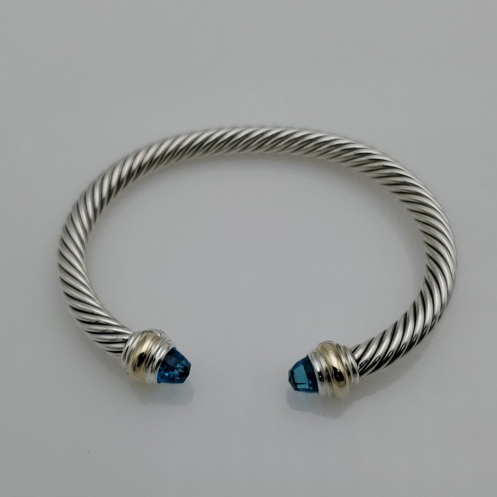 David Yurman Sterling Silver Bracelet with 14K Yellow Gold and Blue Topaz, 5mm